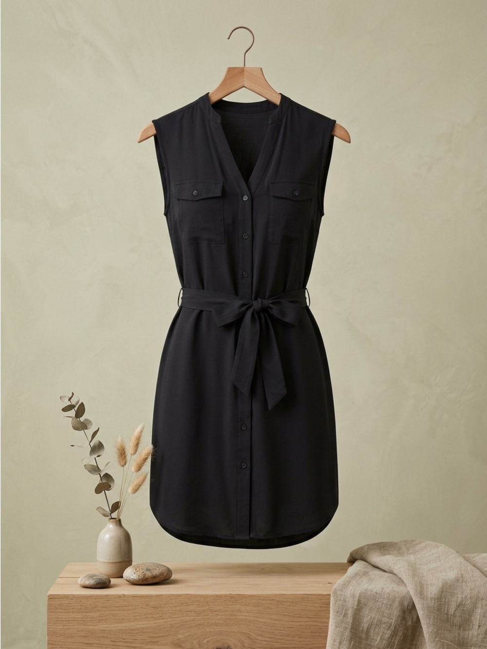 La Vie En Rose Aqua Black Sleeveless Utility Shirt Dress Swim Coverup Large EUC